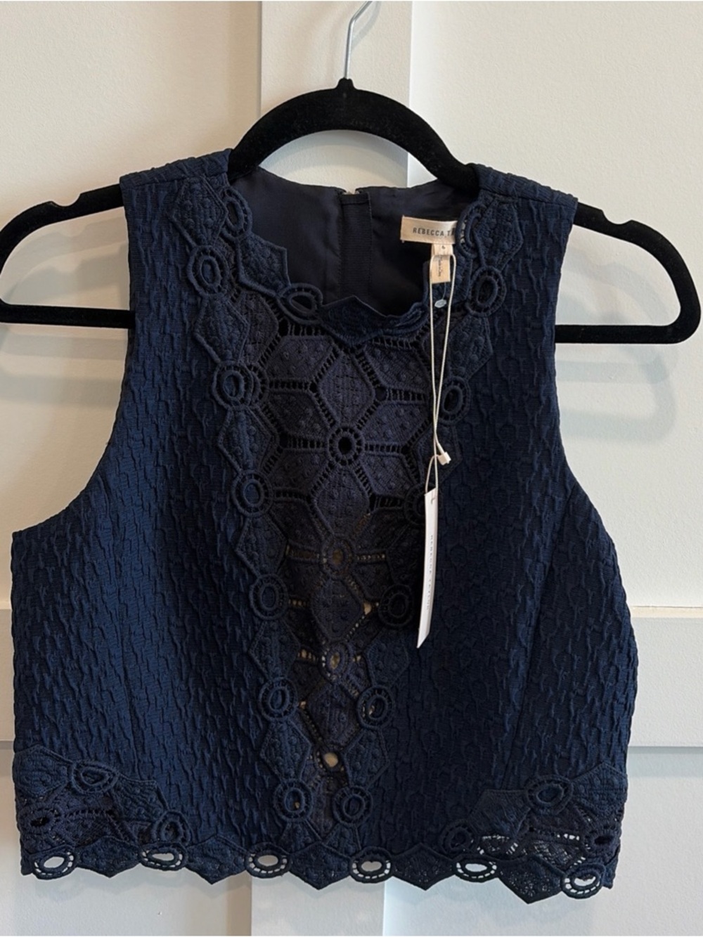 Rebecca Taylor Navy Blue Crepe Blouse- $325 MSRP - Hidden Back Zip - Picture 7 of 9